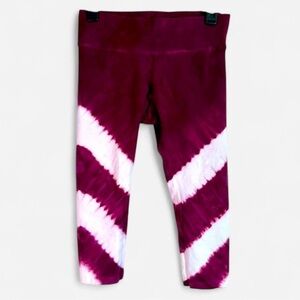 Pink Lotus Tie Dye Cropped Leggings - Burgundy and White - Medium
